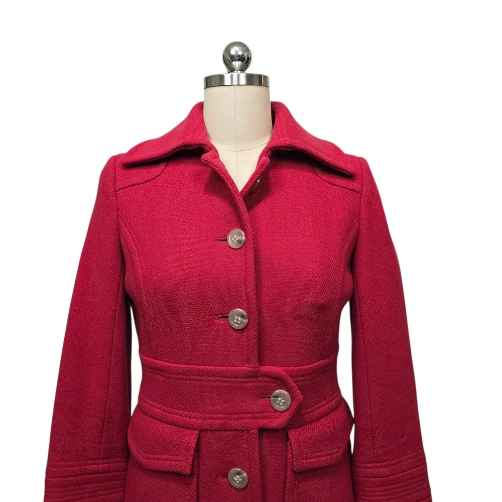 J.Crew Womens Virgin Wool Blend Belted Peacoat Raspberry Red Size 2 - Picture 6 of 8